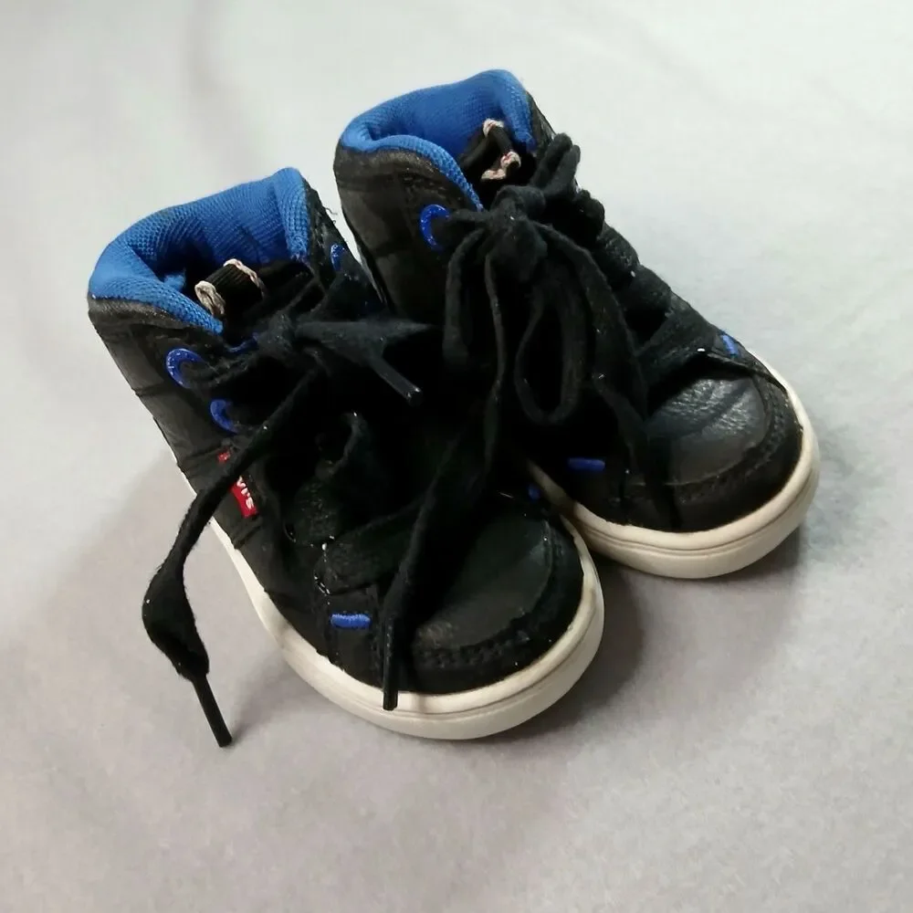 Levi's Leather High Top Sneakers Black Lace Up Walker Shoes Toddler Infant sz: 5